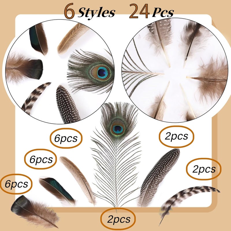 Holmgren 24pcs Natural Feathers Bulk - 6 Styles Assorted Peacock, Pheasant, Turkey Feathers for Craft DIY Jewelry Hat Wedding Home Party Decoration - Image 3
